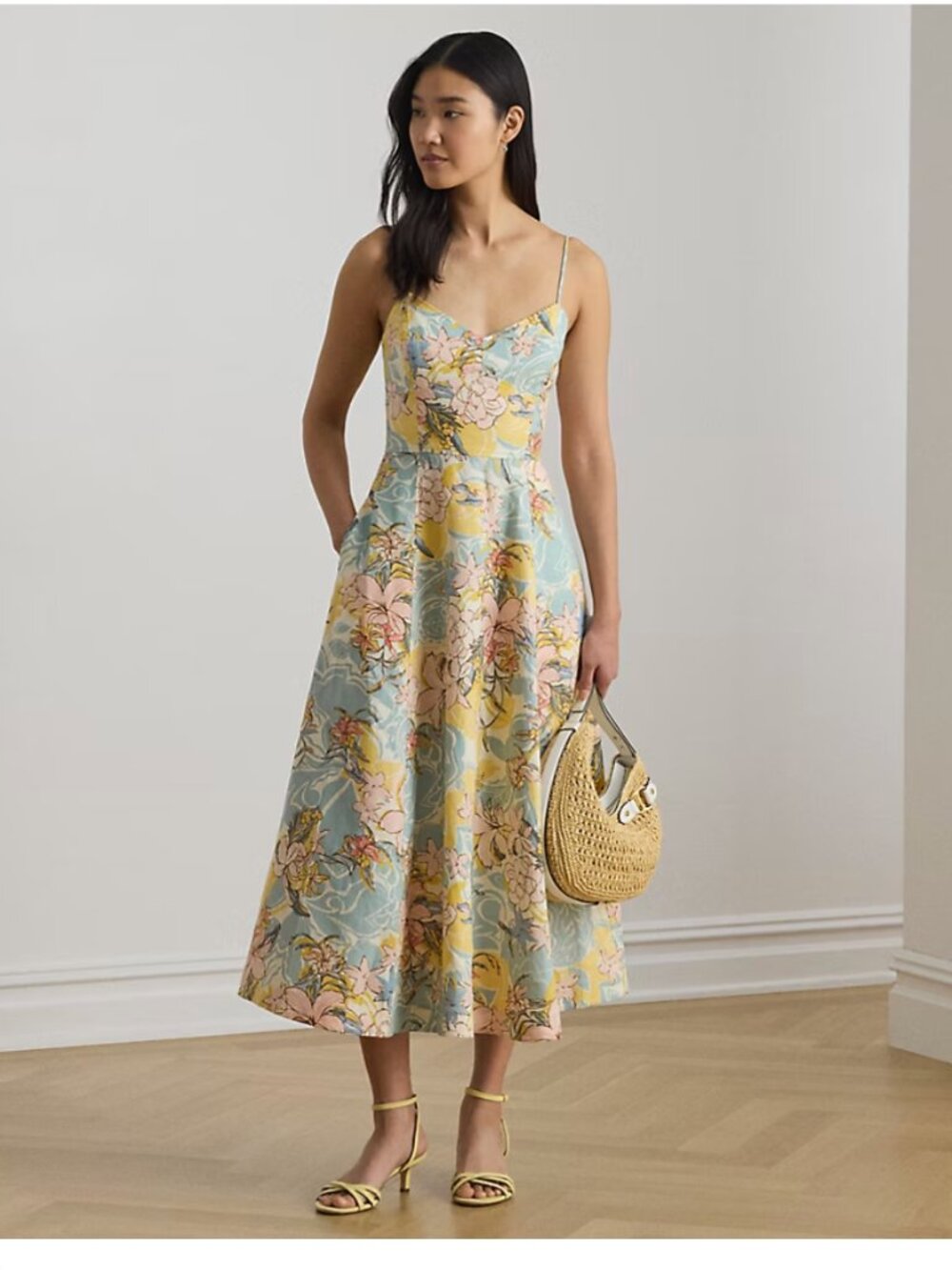 NWT Ralph Lauren Floral Linen Sleeveless Midi Dress